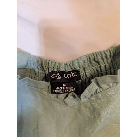 City Chic Puff Sleeve Tiered Linen Blend Maxi Dress Light Blue - Size M - Picture 5 of 7